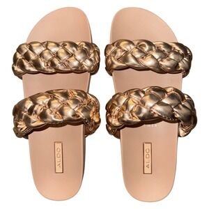 Aldo Metallic Braided‎ Double Strap Slides – Rose Gold, Size 8.5 NWOT